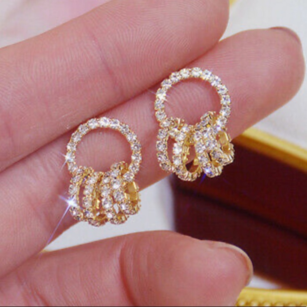 NEW 18k gold plated diamond stone earrings